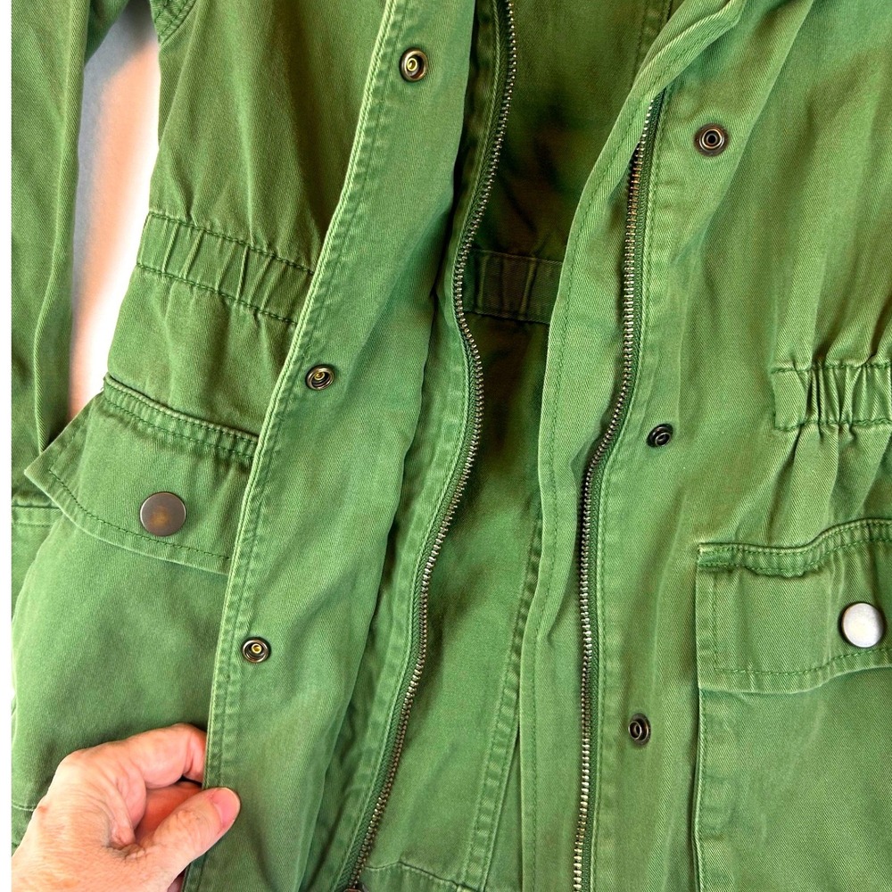 Gap Kids Olive Green Utility Field Jacket Hooded Cotton Twill Girls Size M 8-9Y - Picture 10 of 12